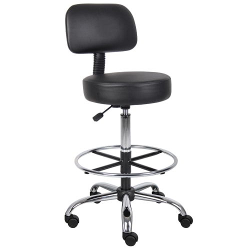 Boss Be Well Medical Professional Adjustable Drafting Stool with Back and Removable Foot Rest, Black